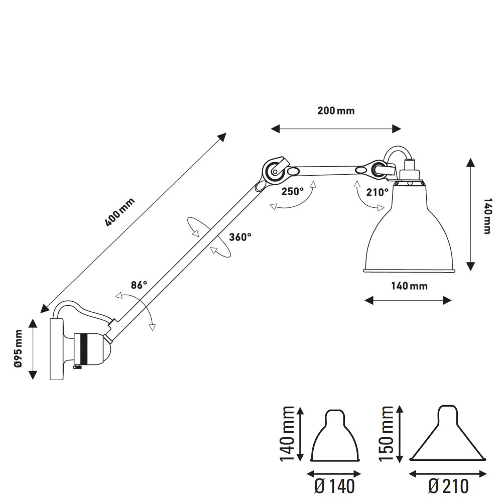 Lampe Gras N°304 L40 Wall Light