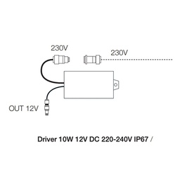 Driver 10W 12V DC 220-240V IP67 with quick connectors / not dimmable / max 6 lamps 