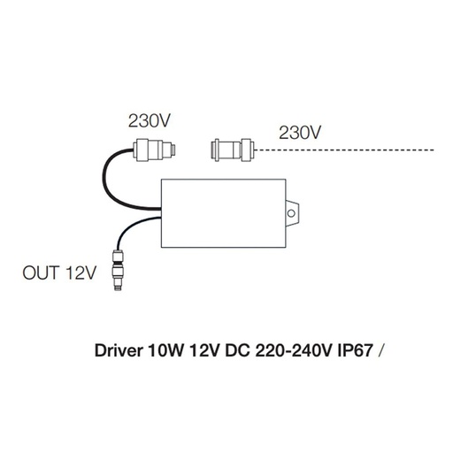 Driver 10W 12V DC 220-240V IP67 / not dimmable / without quick connectors / max 6 lamps
